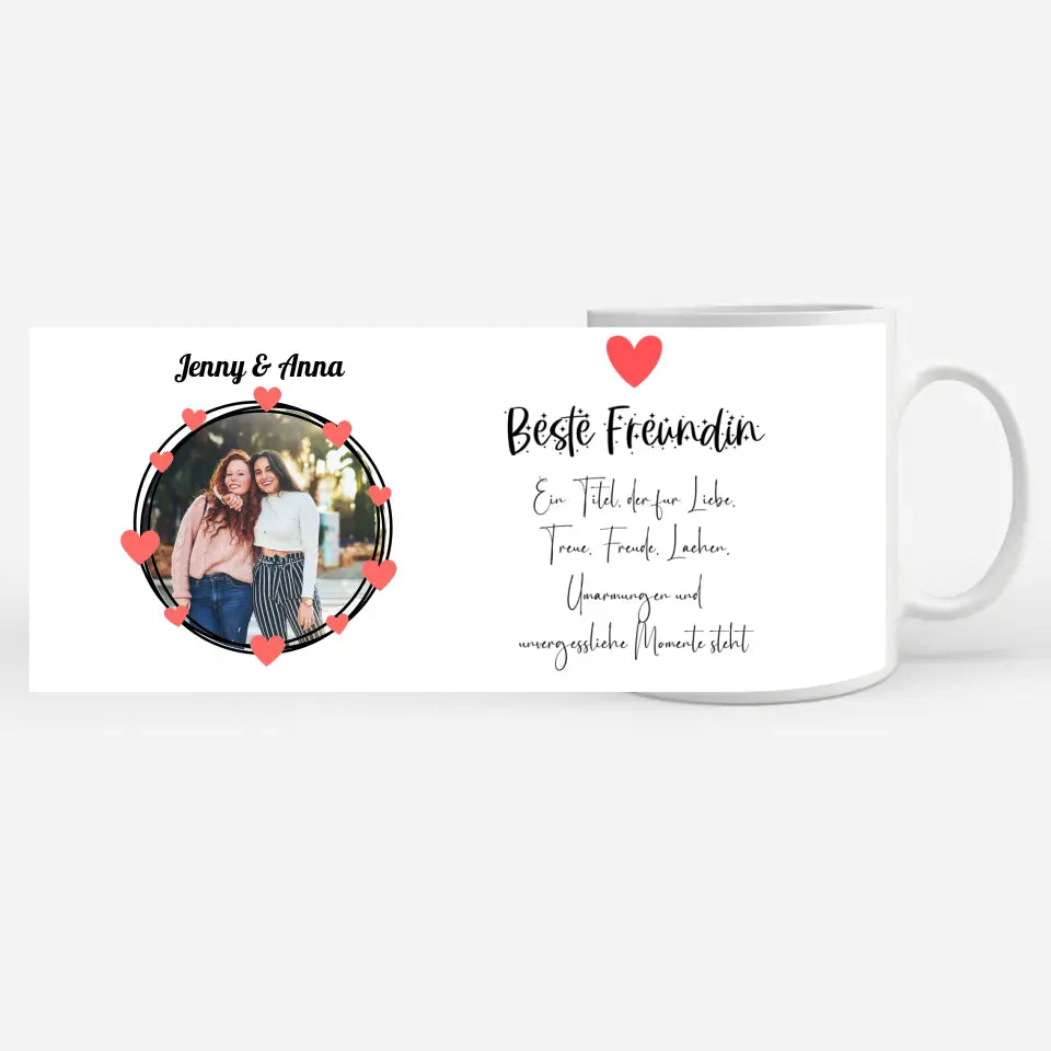 Personalisierte Tasse Freundinnen Ein Titel für Liebe Freude Lachen Fototasse