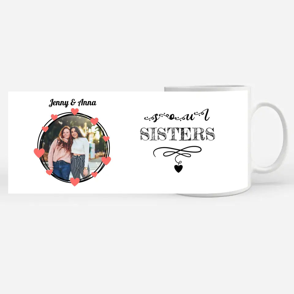 Personalisierte Tasse Freundinnen Soul Sisters Herz Schrift Fototasse