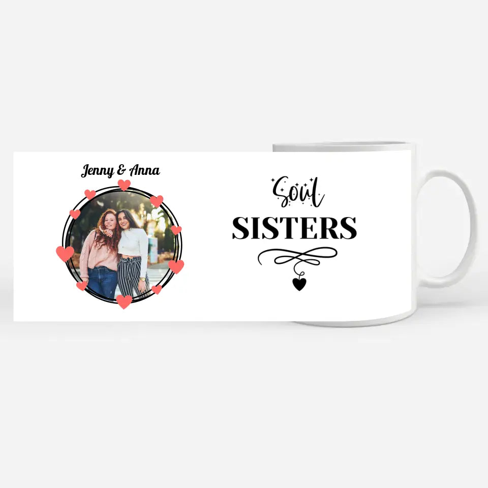 Personalisierte Tasse Freundinnen Soul Sisters mit Herz Fototasse