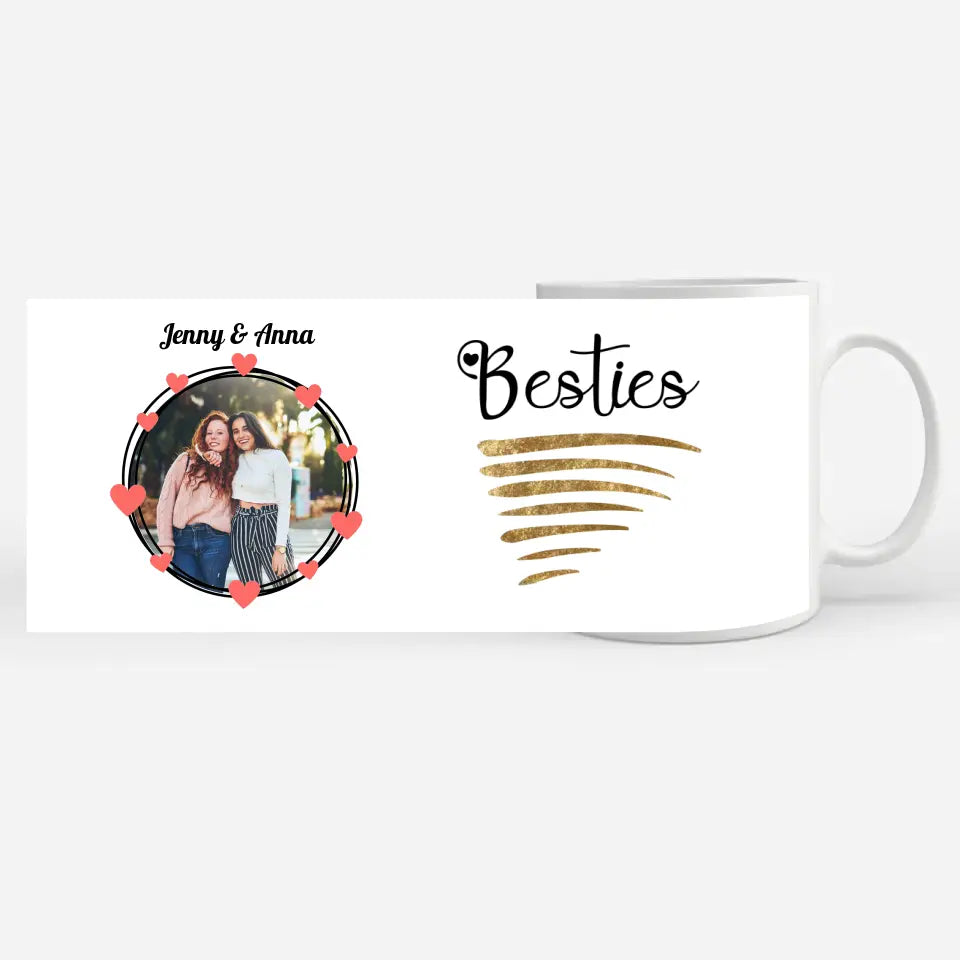 Personalisierte Tasse Freundinnen Besties Gold Linien Fototasse