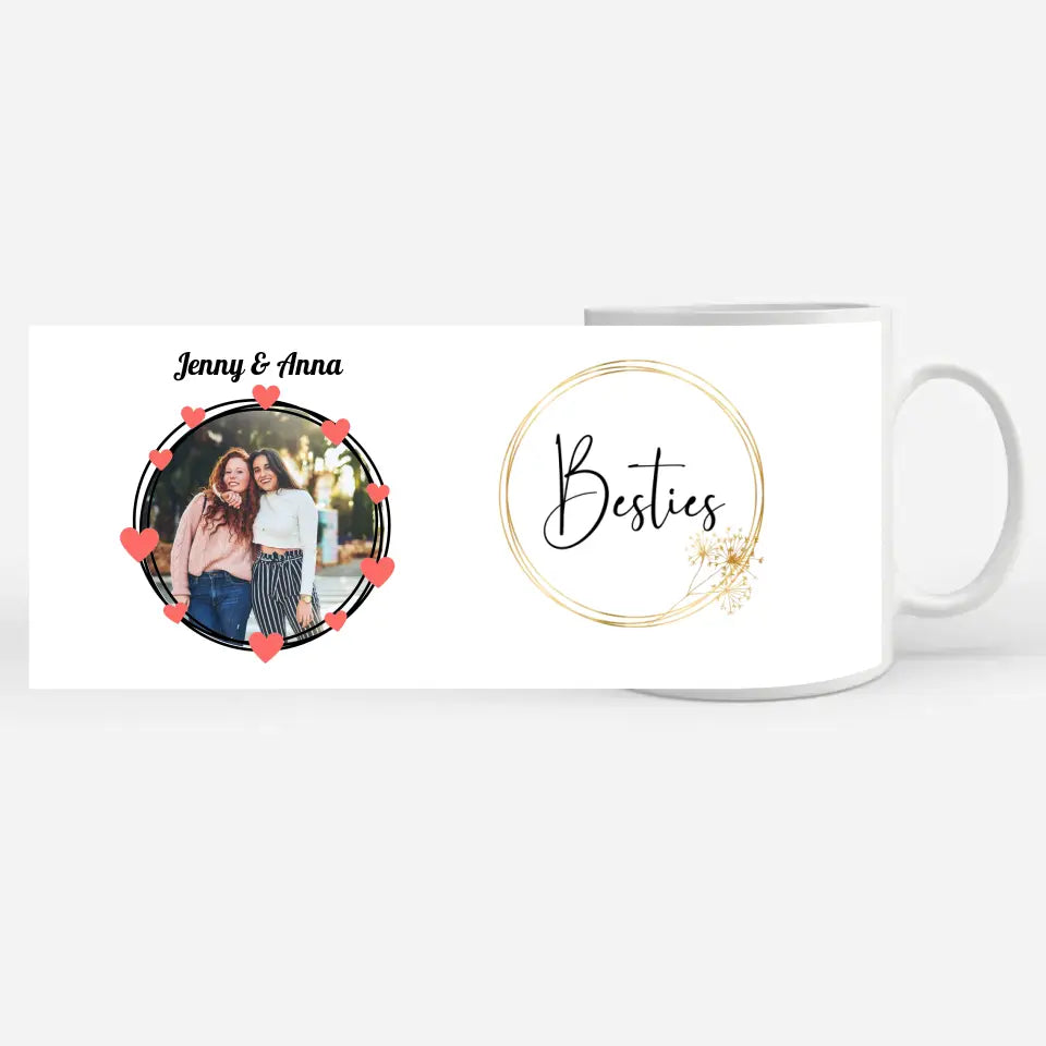 Personalisierte Tasse Freundinnen Besties Gold Rahmen Pusteblume Fototasse