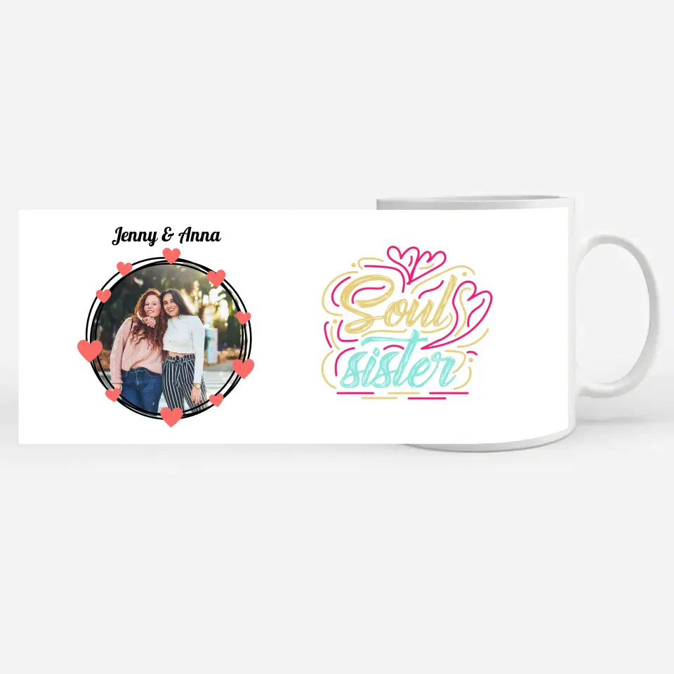 Personalisierte Tasse Freundinnen Soul Sisters Retro Stil Pink Fototasse