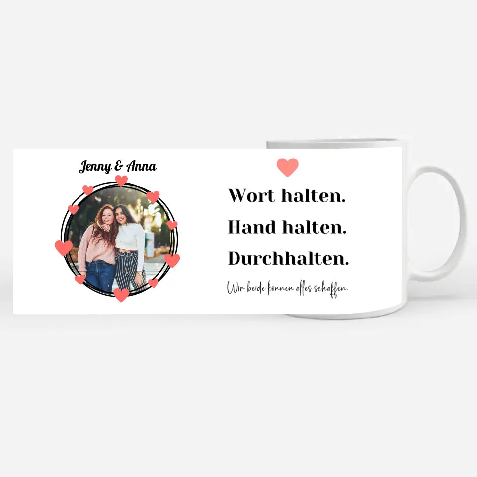 Personalisierte Tasse Freundinnen Wort halten Fototasse
