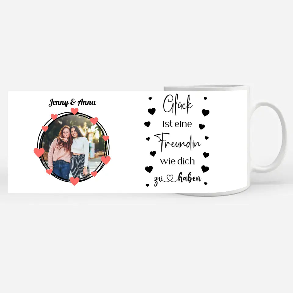 Personalisierte Tasse Freundinnen Glück ist Freundschaft Fototasse