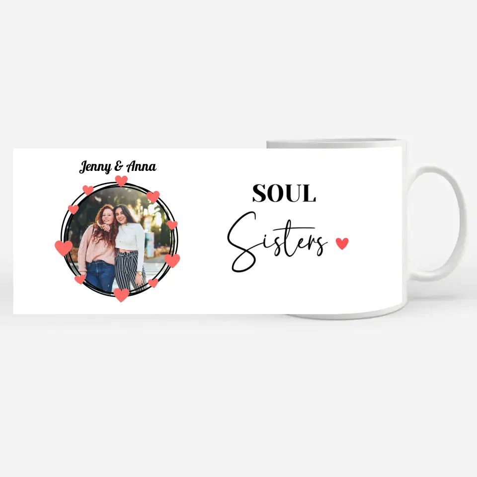 Personalisierte Tasse Freundinnen Soul Sisters mit Herz Elegant Fototasse