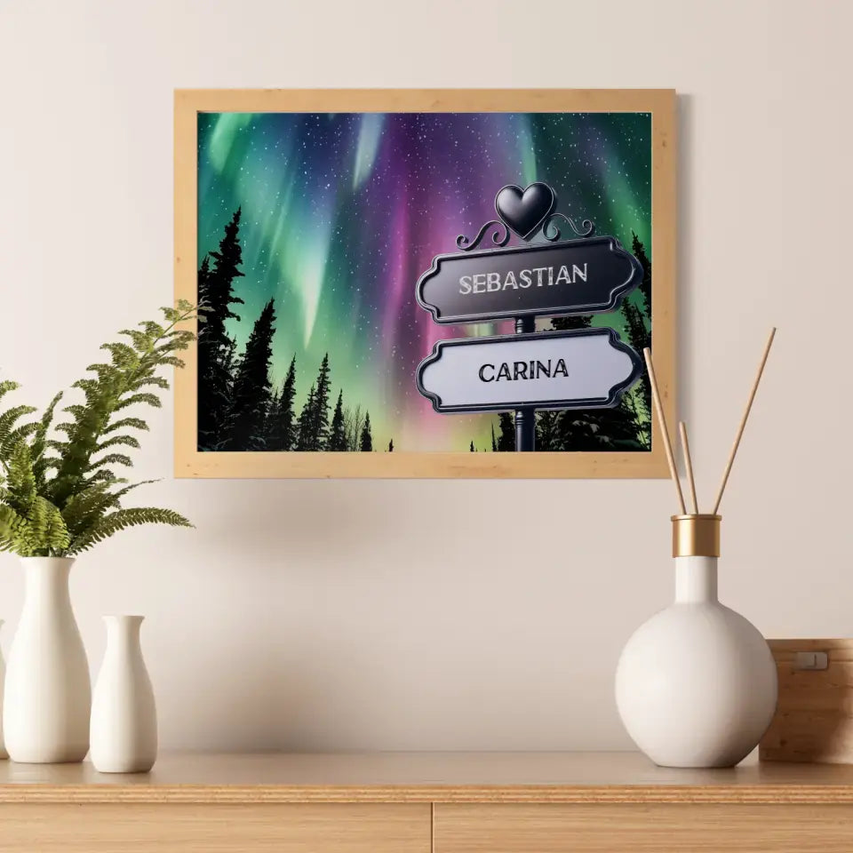 Poster personalisiert Wegweiser Polarlichter Nordlichter mit Namen