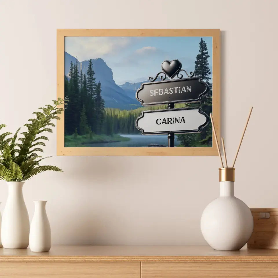 Personalisiertes Poster Paare Wegweiser Bergfluss mit Namen