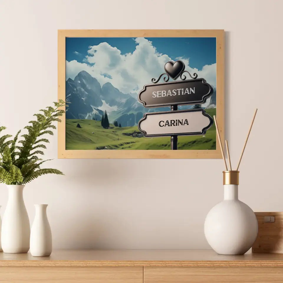 Liebes Poster Wegweiser Alpen Weide mit Namen