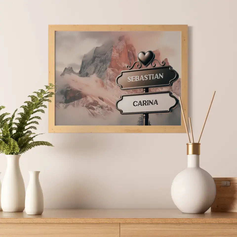 Personalisiertes Poster Paare Wegweiser Dolomiten mit Namen