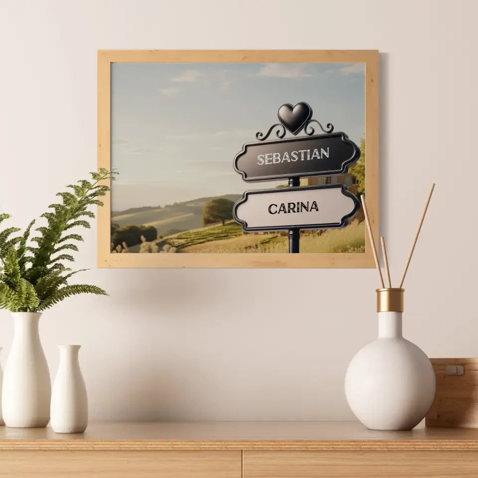 Personalisiertes Poster Wegweiser Landschaft Frankreich mit Namen