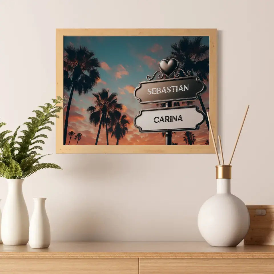 Poster personalisiert Wegweiser Miami Beach Dämmerung Für Paare