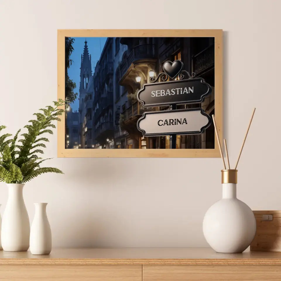 Poster personalisiert Wegweiser London bei Dämmerung