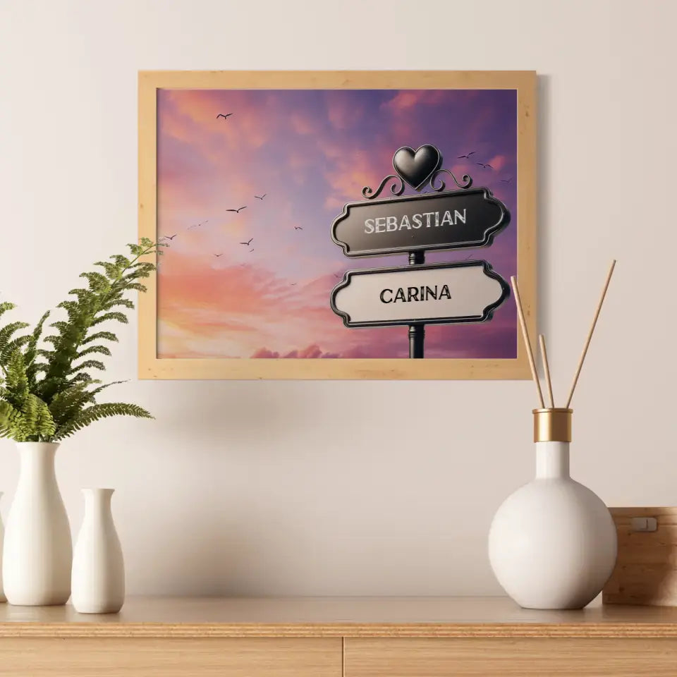 Personalisiertes Poster Wegweiser Lila Wolken