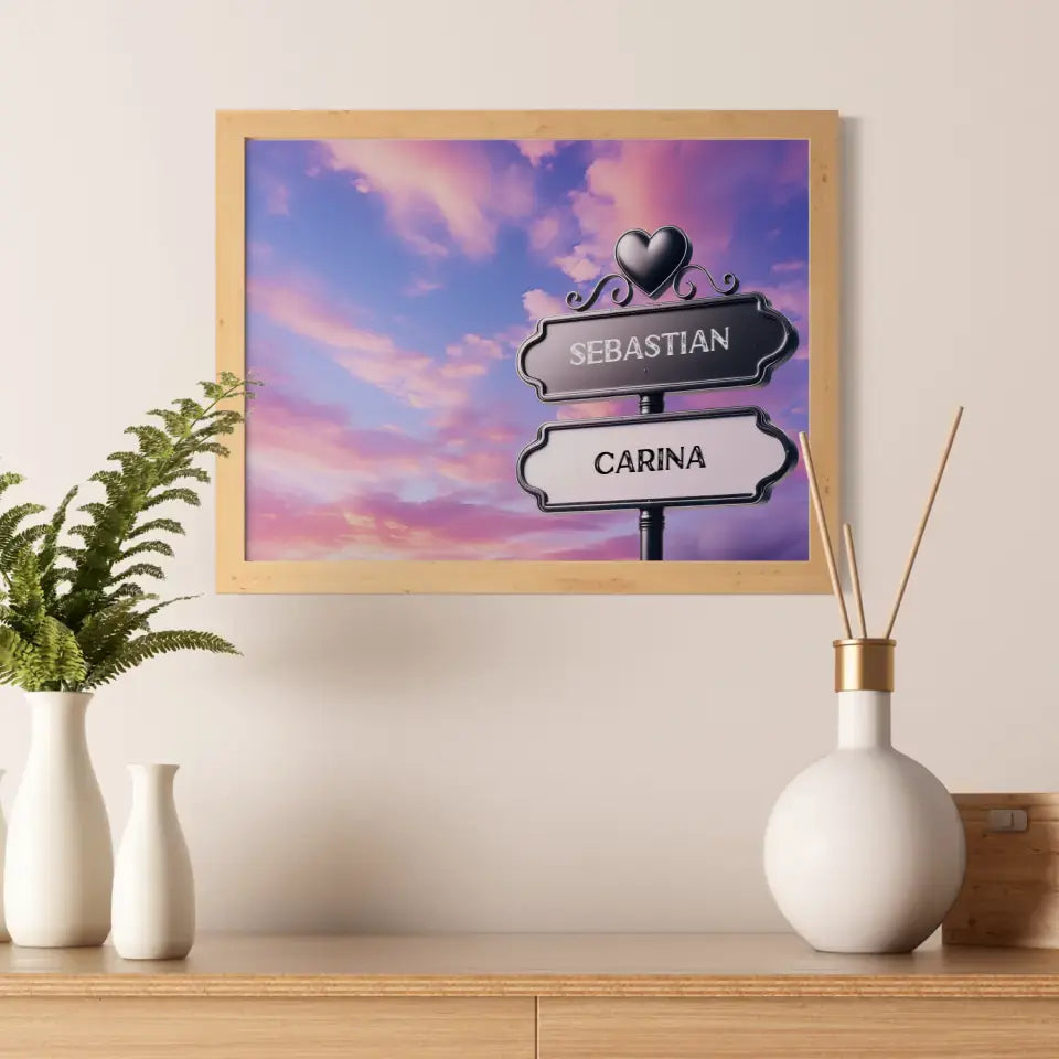 Personalisiertes Poster Liebe Wegweiser Bunte wolken dämmerung
