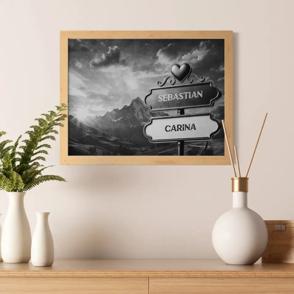Liebes Poster Wegweiser Schwarz Weiß Gletscher mit Namen