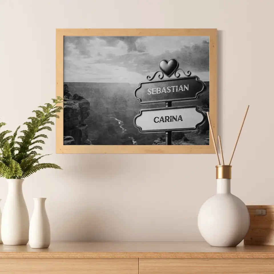 Poster personalisiert Wegweiser Schwarz Weiß Wüstenfluss mit Namen
