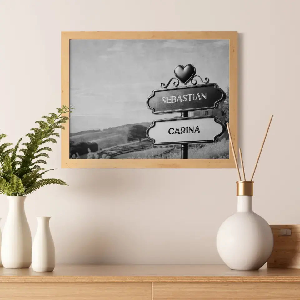 Personalisiertes Poster Wegweiser Weiß Schwarz Frankreich Provence