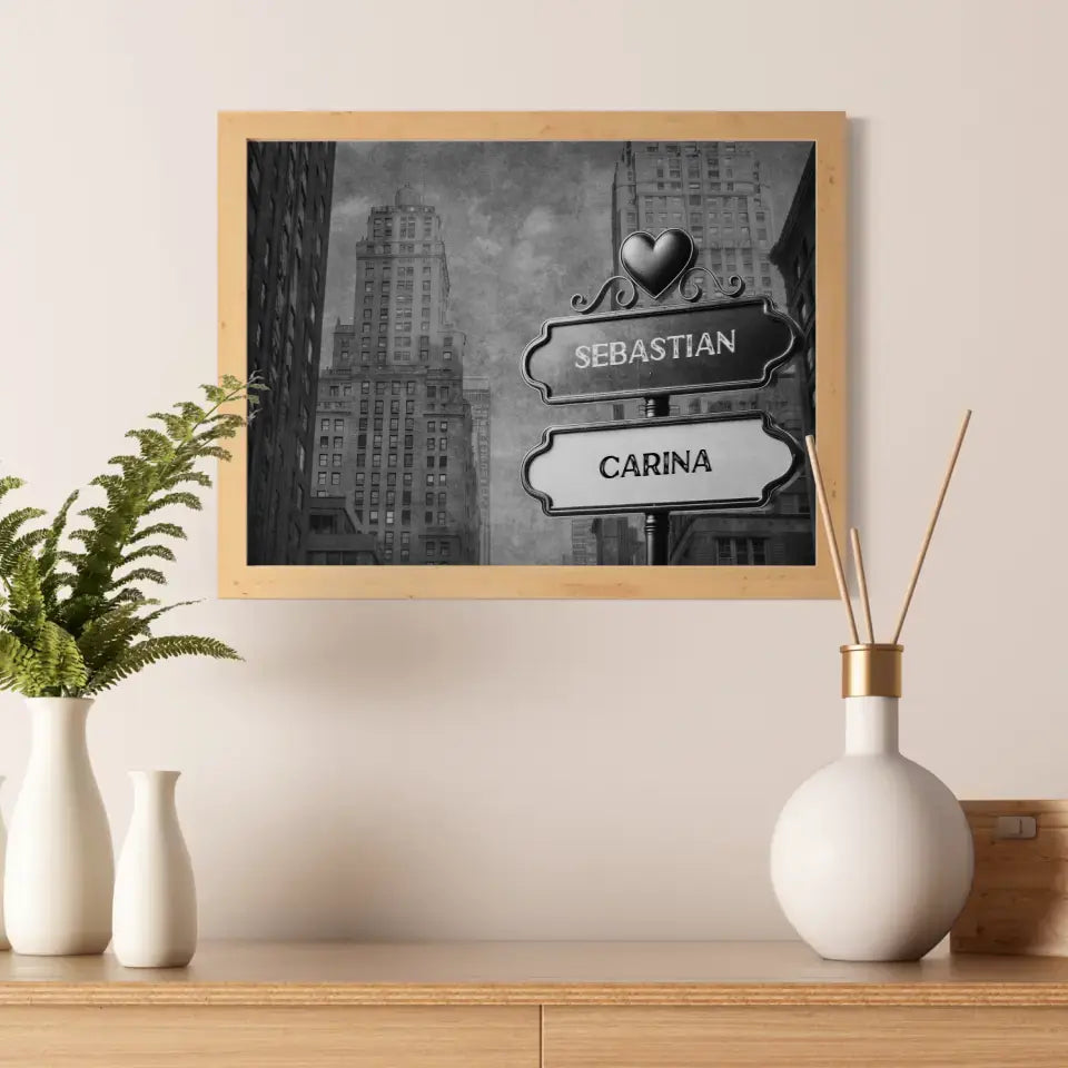 Personalisiertes Poster Paare Wegweiser Schwarz Weiß Seattle mit Namen
