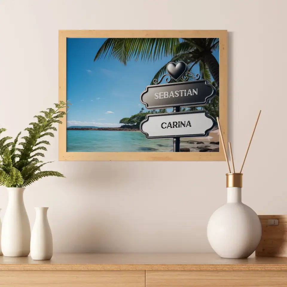 Personalisiertes Poster Liebe Wegweiser Palmen & Strand