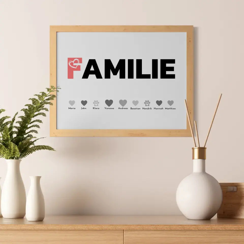 Poster Familie Familie Eltern Kinder Katze Hund Pferd Bis zu 20 Namen