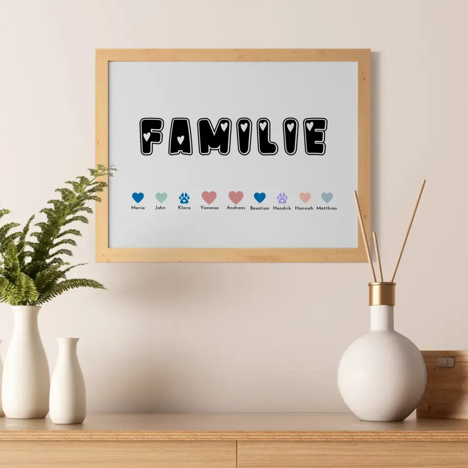Familien Poster Familie Eltern Kinder Katze Hund Pferd Bis zu 20 Namen