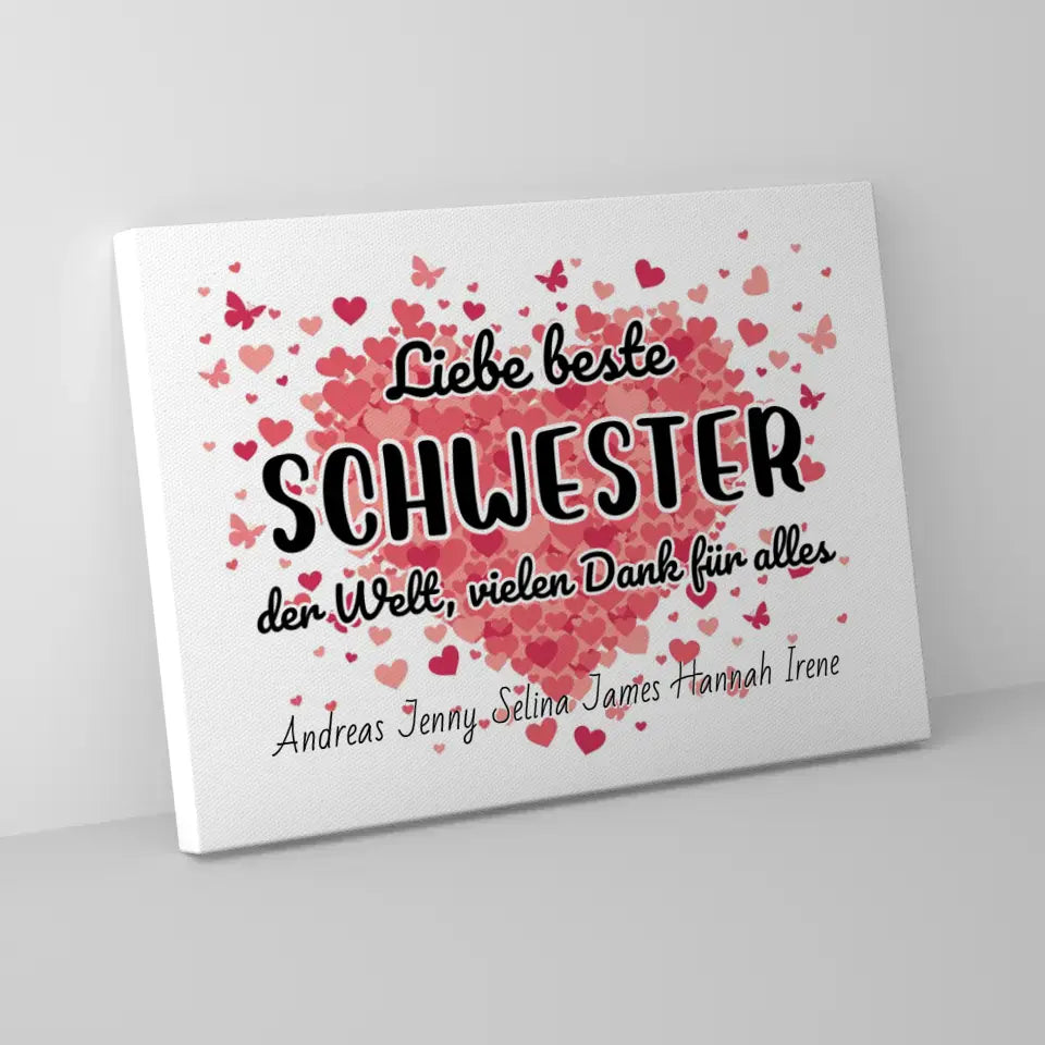 Schwester Leinwand Personalisiert Beste Schwester der Welt Danke 5
