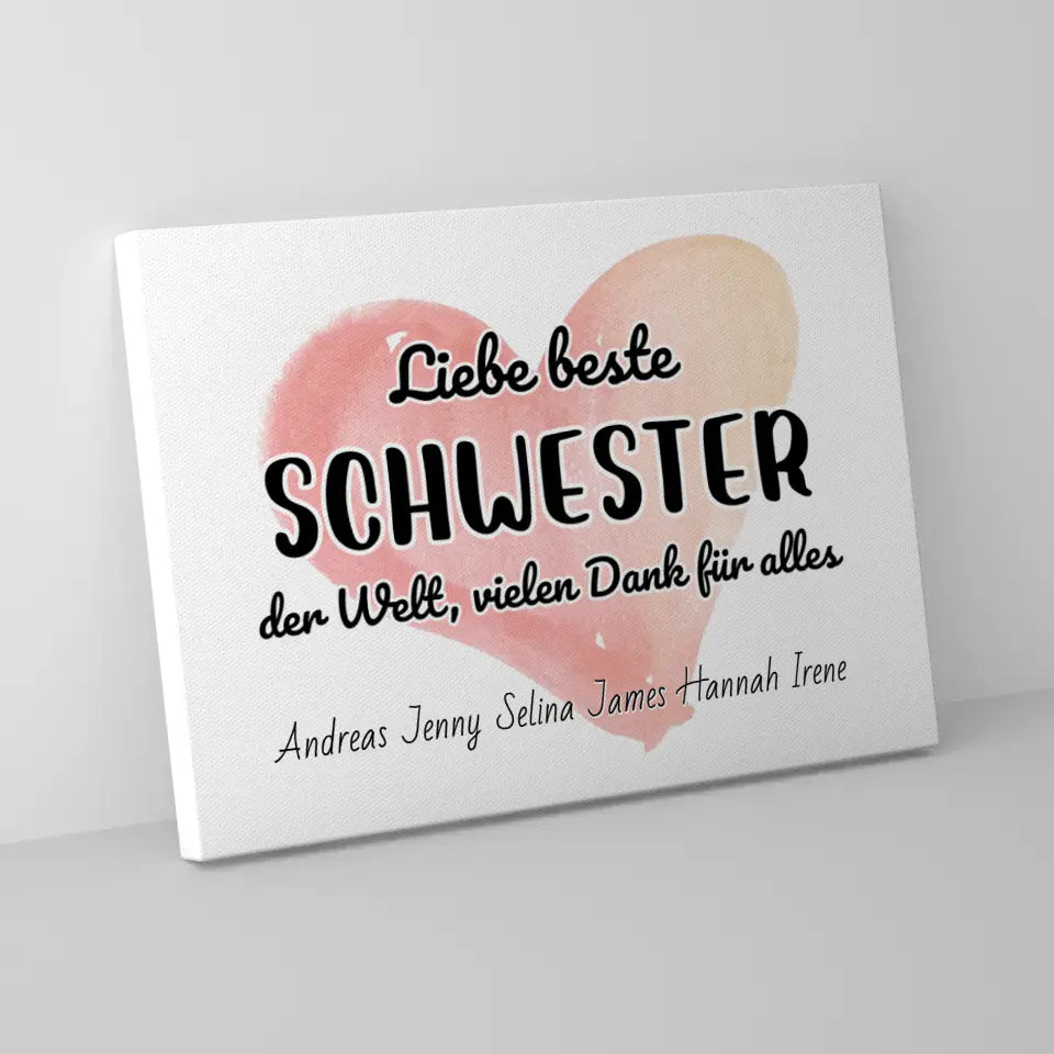 Leinwand für Beste Schwester der Welt Danke für alles Personalisiert 5