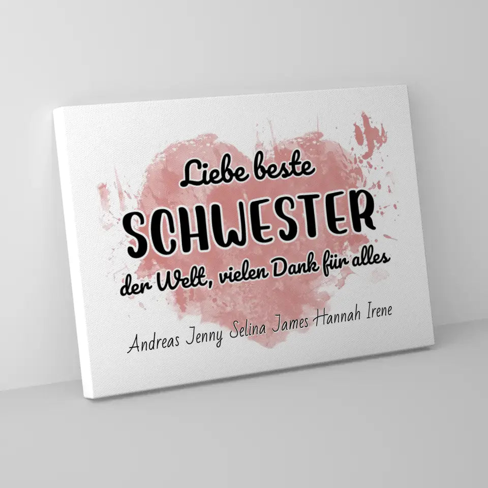Leinwand mit Namen Beste Schwester der Welt Danke für alles Personalisiert 5