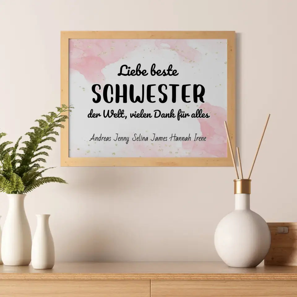 Personalisiertes Schwester Poster Beste Schwester der Welt Danke für alles