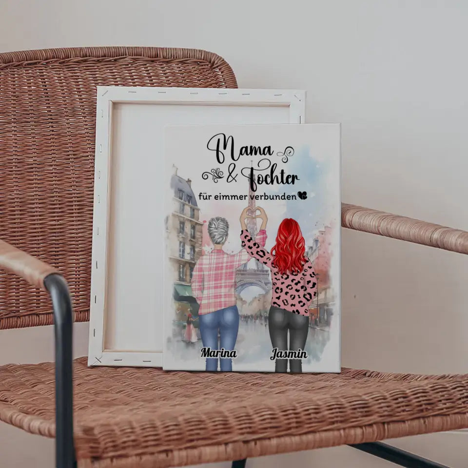 Personalisierte Leinwand Mama und Tocher für immer verbunden 5