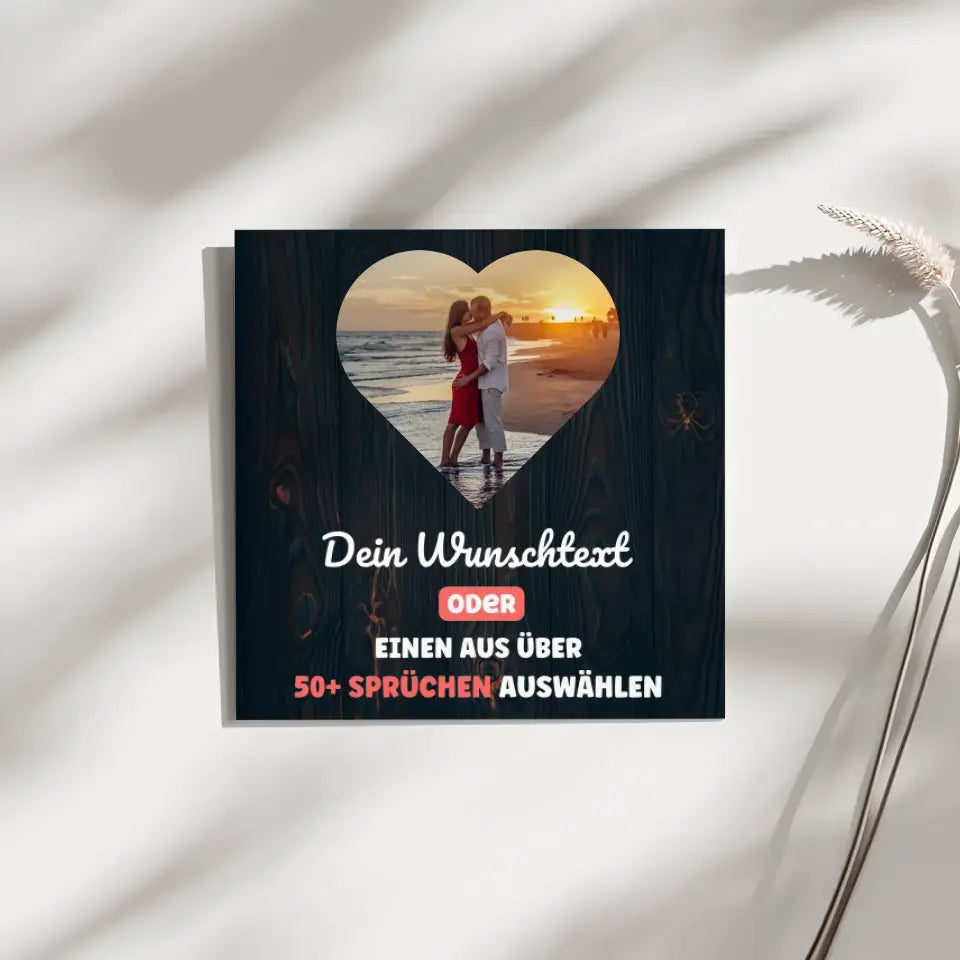 Fotoboard Herz Foto Holz Fotokachel Mit 1 Foto & Spruch oder Wunschtext