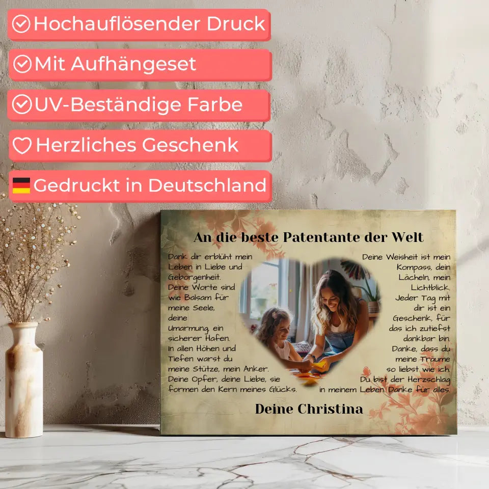 Leinwand für Patentante Danksagung Vintage mit Foto 7