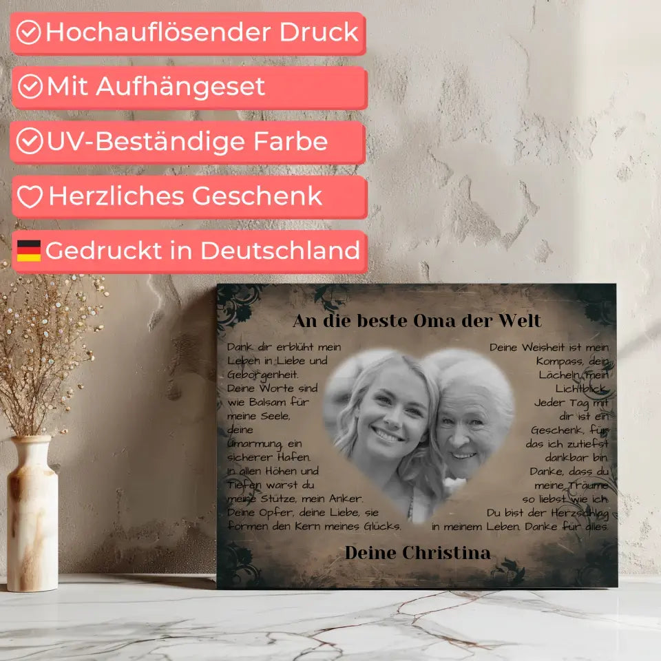 Leinwand für Oma Danksagung Vintage mit Foto 7