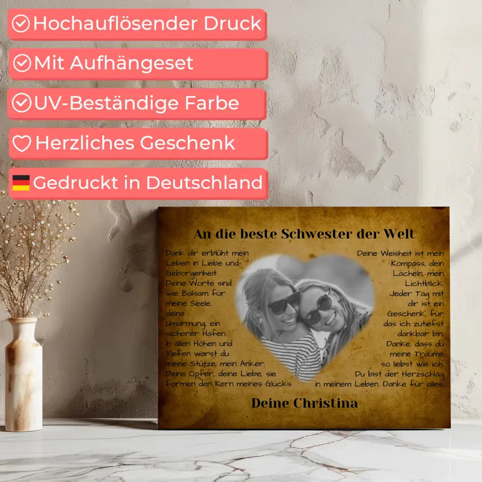 Leinwand für Schwester Danksagung Vintage mit Foto 7