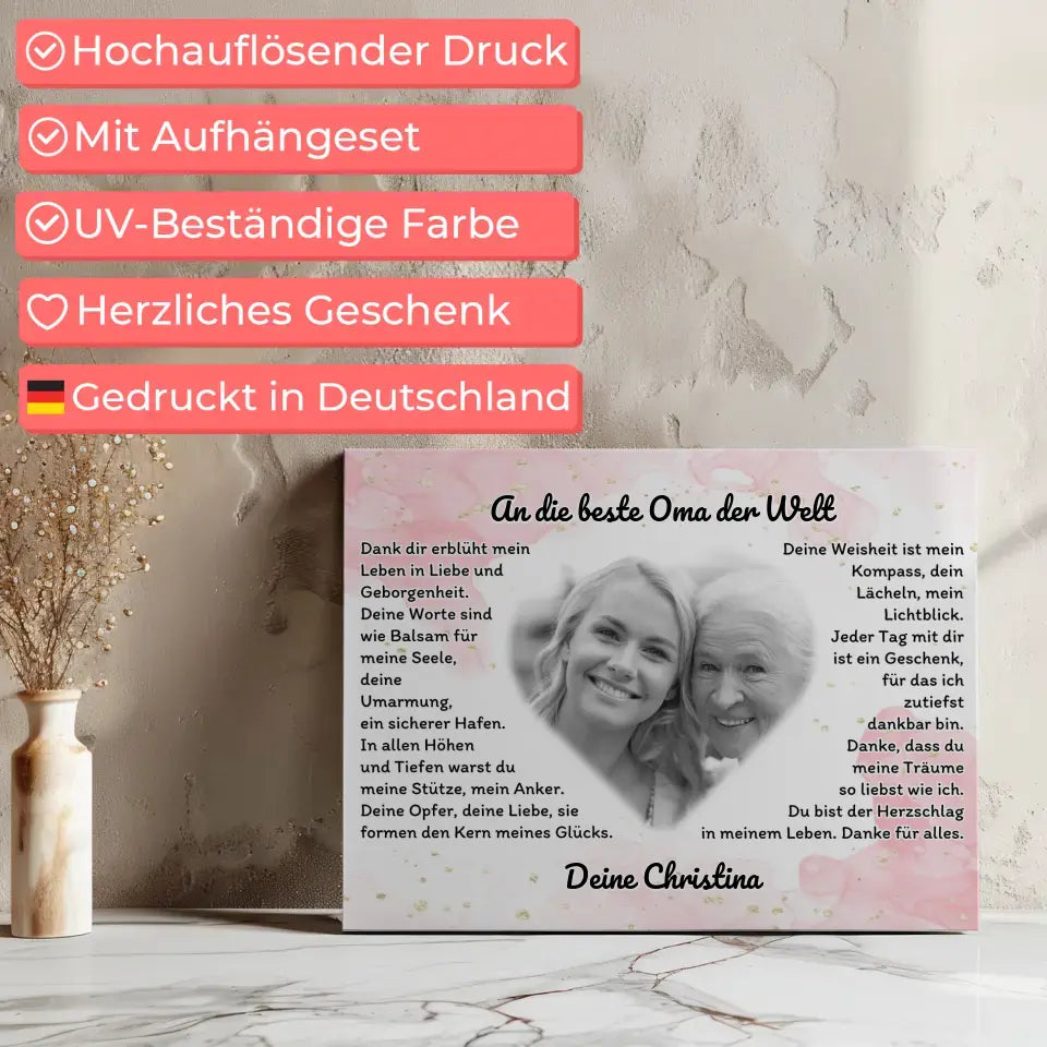 Herz Foto Leinwand An die beste Oma der Welt Individuell 7