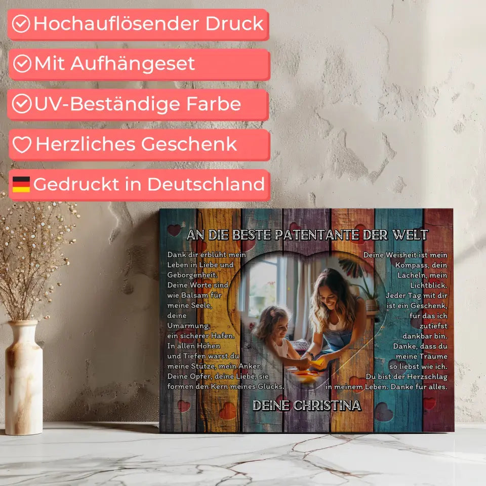 Personalisierte Leinwand Patentante Danksagung Mit Herz Foto 7
