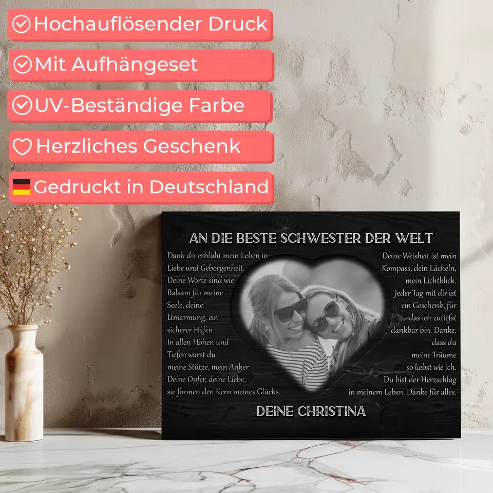 Personalisierte Schwester Leinwand DANKE Schwarz Weiß 7