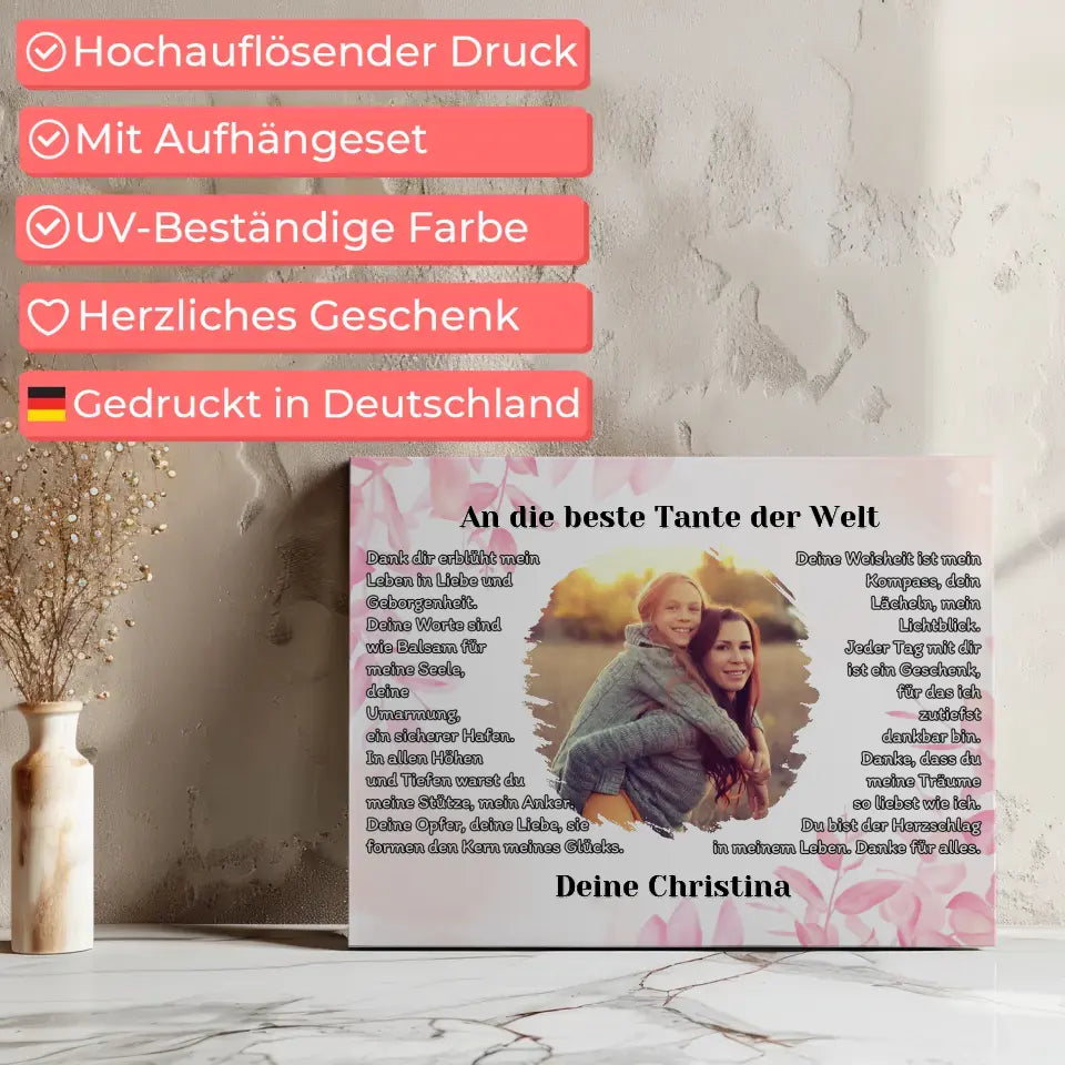 Personalisiertes Leinwand Geschenk Du bist die Tante mit Foto 7