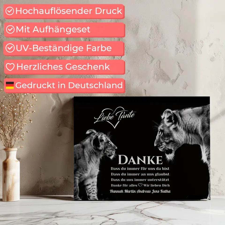 Löwen Leinwand Schwarz Weiß Tante Du bist immer für uns da 7