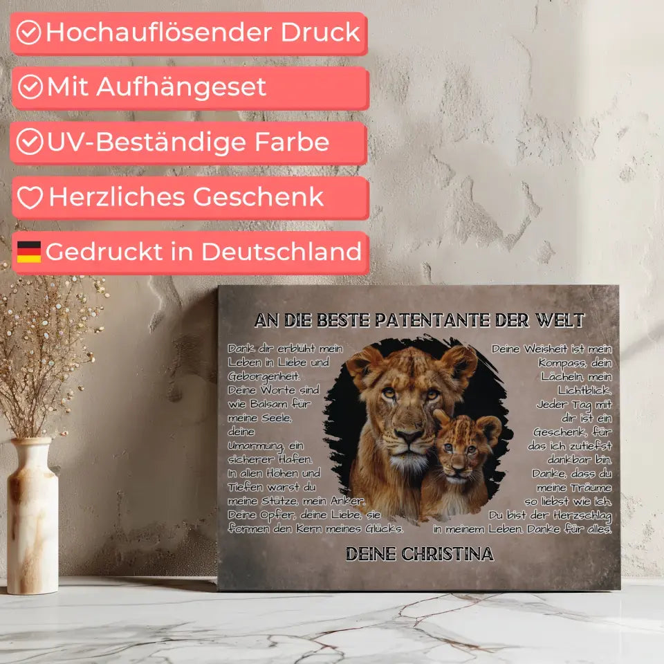 Leinwand mit Löwen für Patentante Danke für alles mit Löwen Bild 7