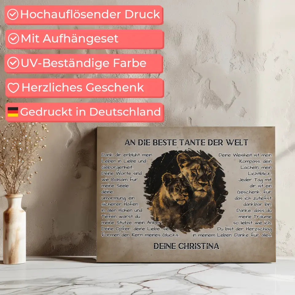 Personalisierte Leinwand Tante Danke für alles mit Löwen Bild 7