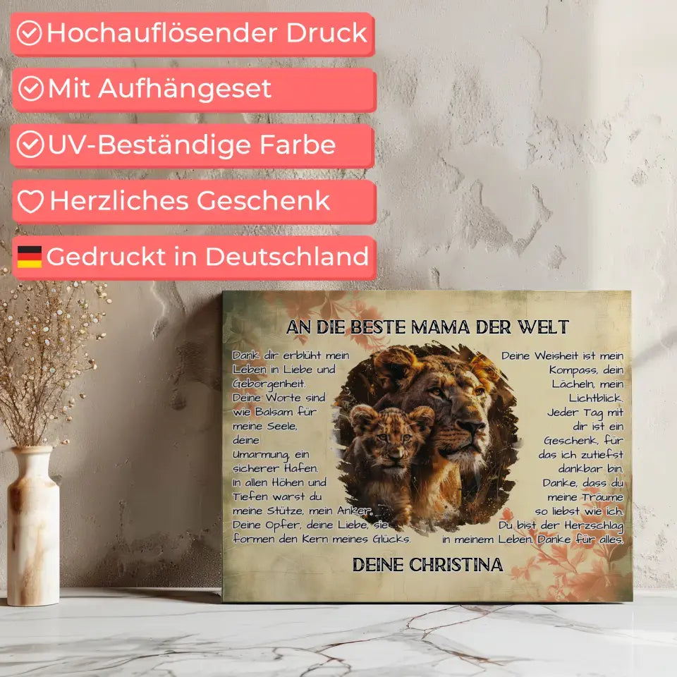 Personalisierte Leinwand Danke für alles Mama mit Löwen Bild 7