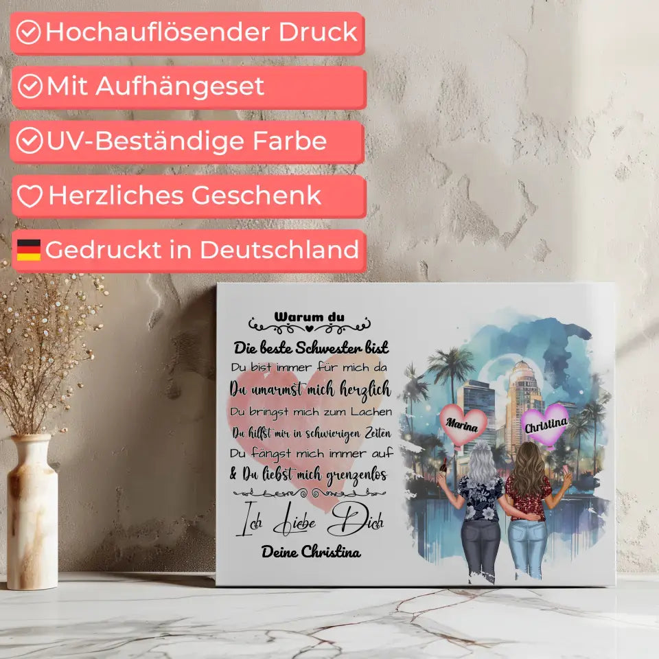 Leinwand Ich liebe Dich Schwester mit personalisierten Figuren 7