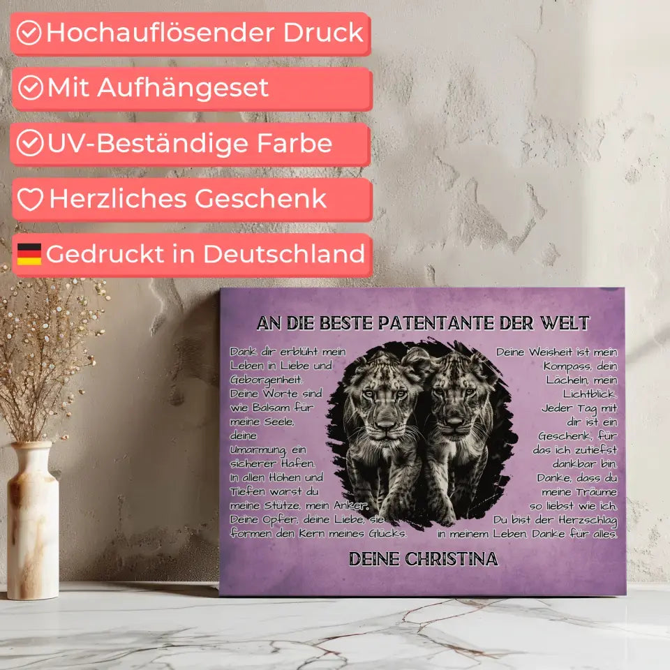 Leinwand mit Löwen für Patentante DANKE mit Löwen Bild 7