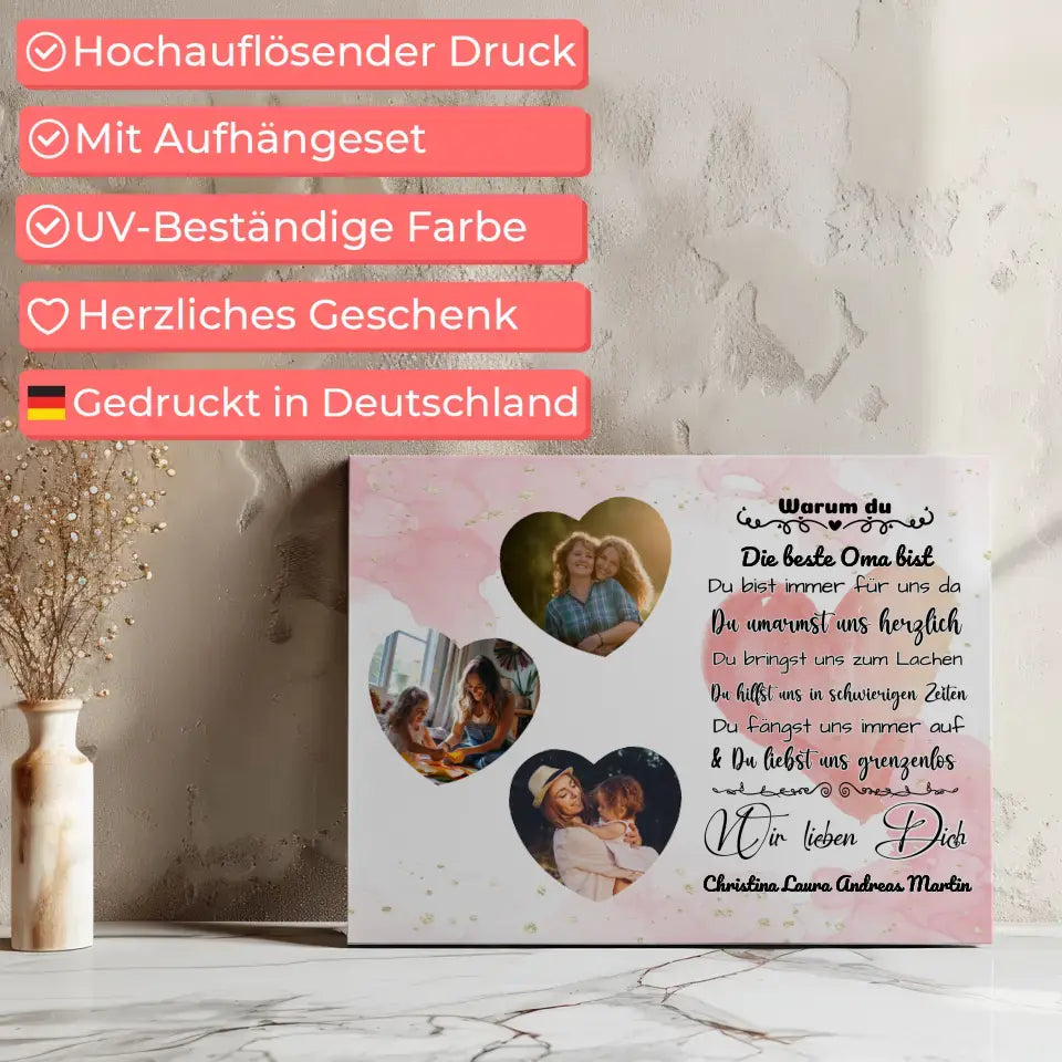 Leinwand mit 3 Herz Fotos Oma Warum du die beste bist 7