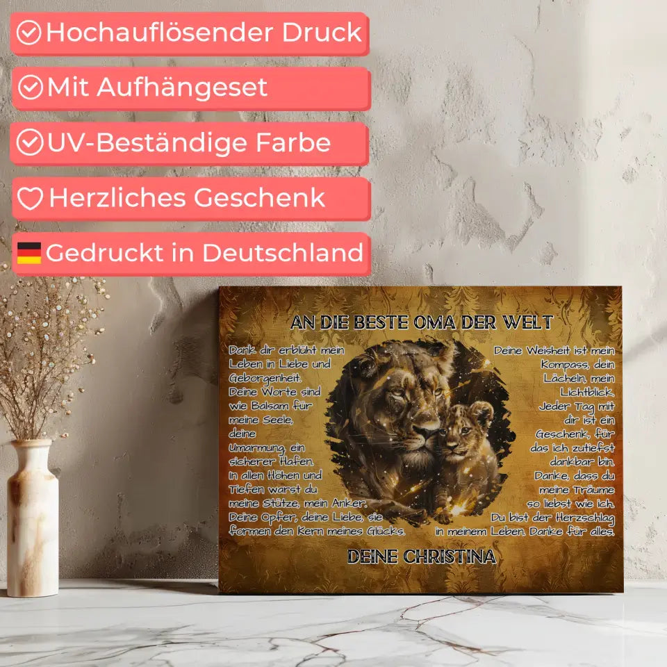 Individuelle Leinwand für Oma DANKE mit Löwen 7