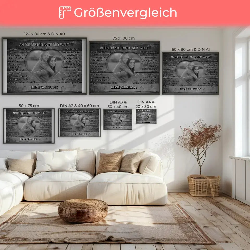 Personalisiertes Tante Poster DANKE Schwarz Weiß