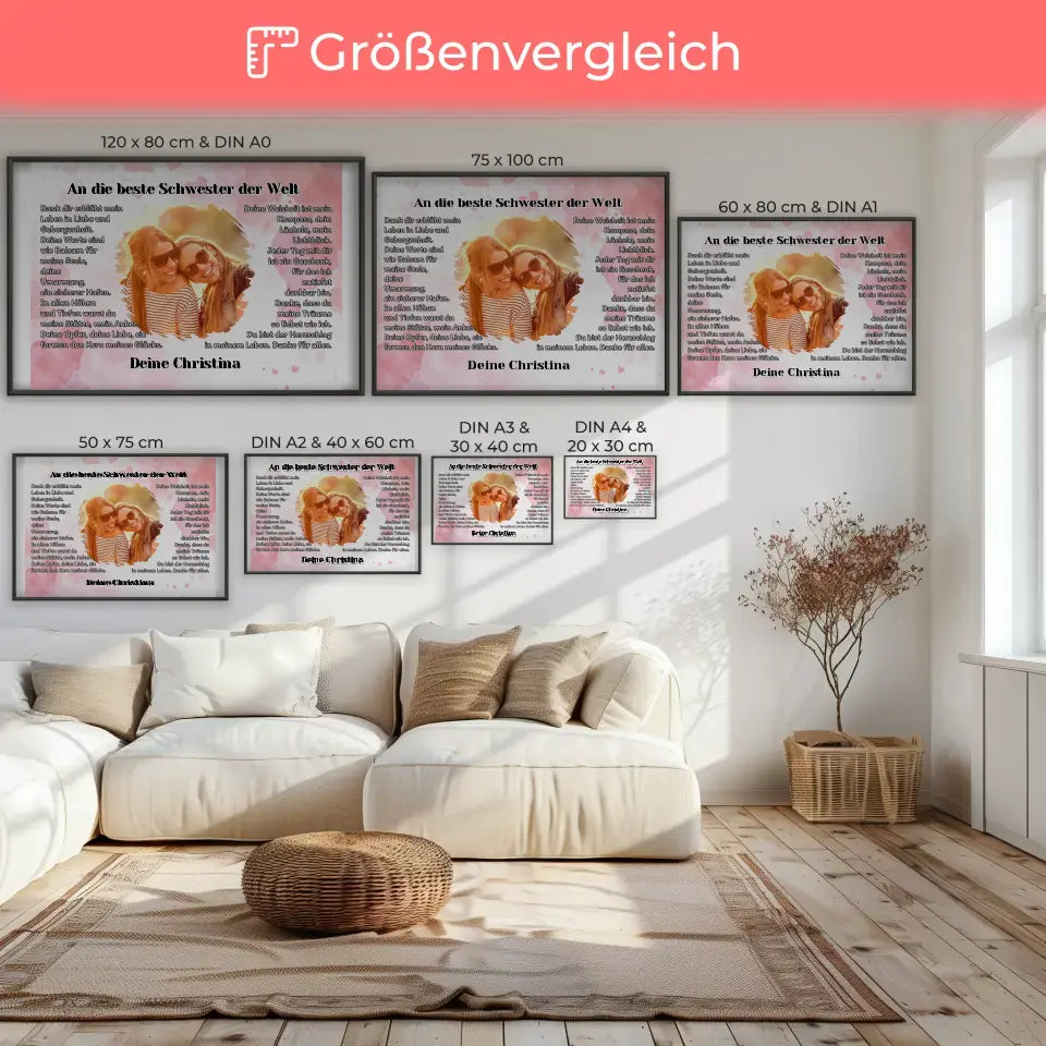 Personalisiertess Poster Geschenk Du bist die Schwester mit Foto