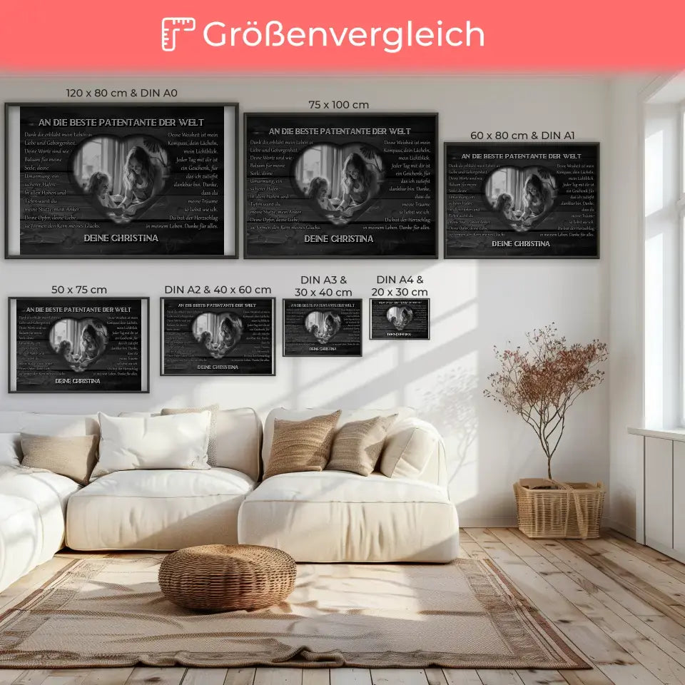 Personalisiertes Patentante Poster DANKE Schwarz Weiß