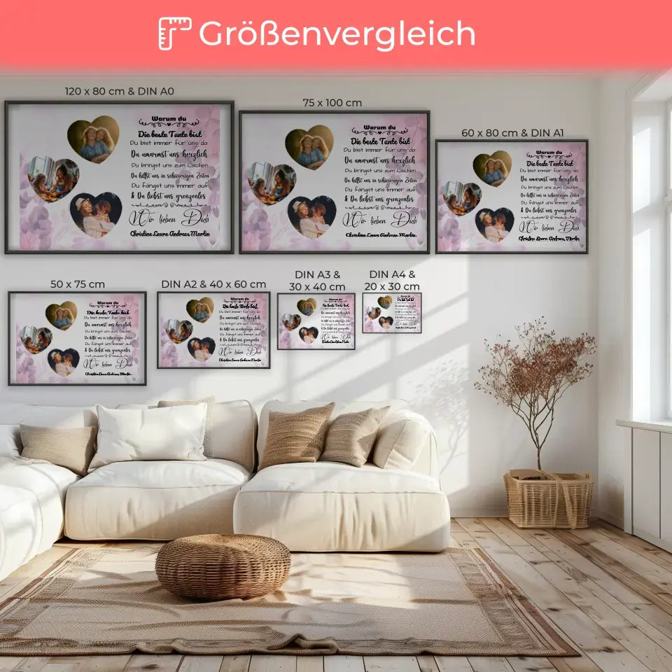Personalisiertes Poster mit 3 Herz Fotos Tante Du bist die Beste